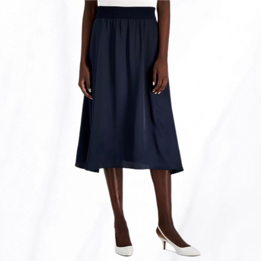 Alfani Midi Ribbed Waist Navy Blue Skirt NWOT
